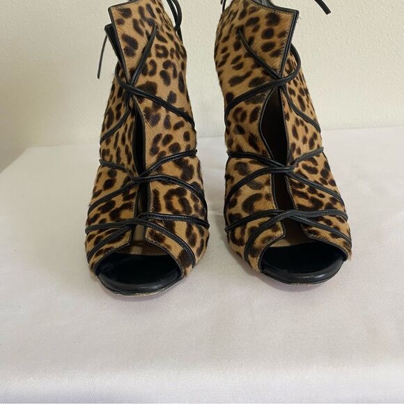 GIANVITO ROSSI Leopard Print Calf Hair Open toe Booties - Picture 7 of 10